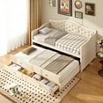 thumbnail image 2 of Euroco Wood Twin Size Daybed with Trundle and Drawers, Sofa Bed with Upholstered Backrest, Beige, 2 of 15