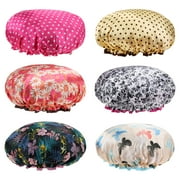 HEQUSIGNS 6PCS Waterproof Shower Cap, Double Layer Reusable Satin Hair Cap, Adjustable Elastic Band Cap for Women Girls