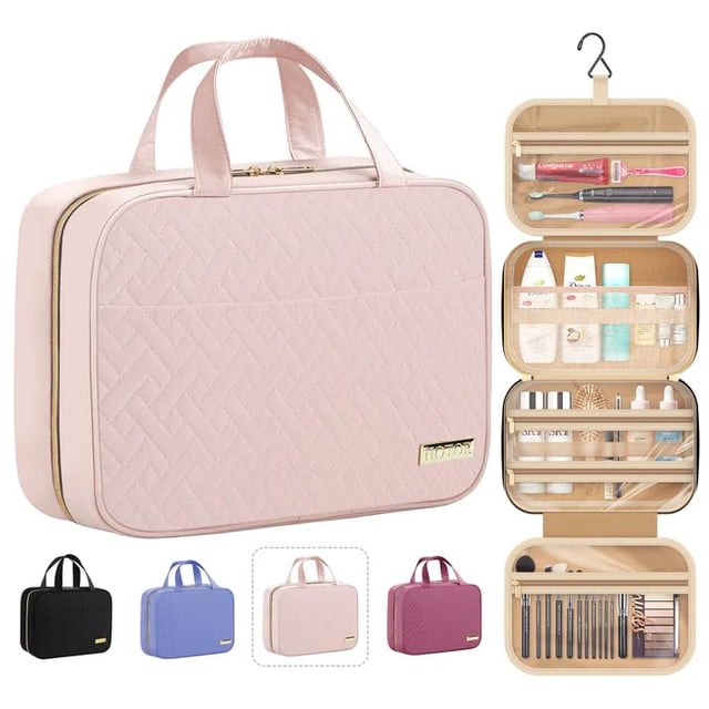 Neceser de viaje HOTOR con gancho para colgar, impermeable, rosa