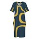 thumbnail image 3 of Vestido de verano para mujer, holgado, con bolsillos, estilo vendaje y estampado retro de bucles modernos de mediados de siglo en mostaza claro y azul marino., 3 of 6