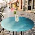 thumbnail image 6 of Blue Teal Ombre Round Tablecloth for 45-54 Inch Tables, Fitted Table Cover with Elastic Edge, Coastal Beach Modern Abstract Art Waterproof Outdoor Table Cloth Protector for Patio Garden Dinner Picnic, 6 of 9