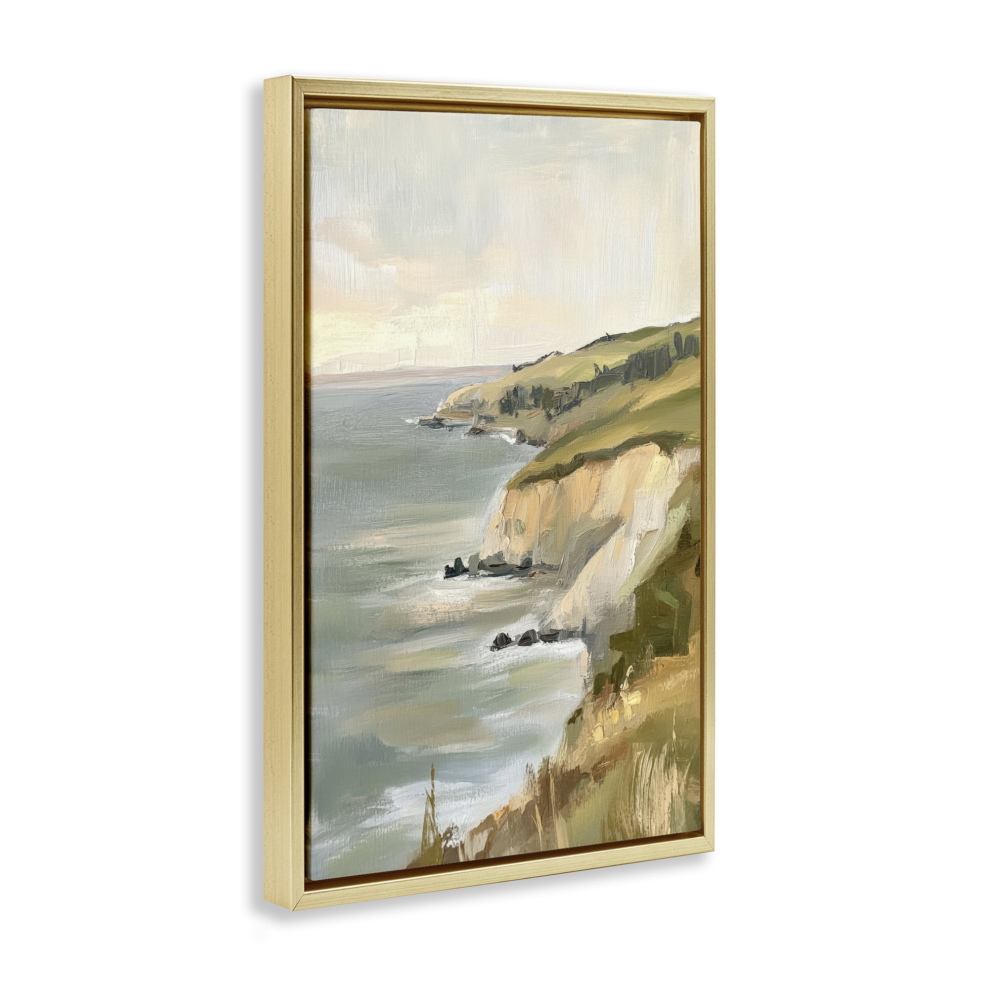 Stupell Industries Cliffs Off The Sea Gold Framed Floater Canvas Wall Art, design by Petal Prints Design