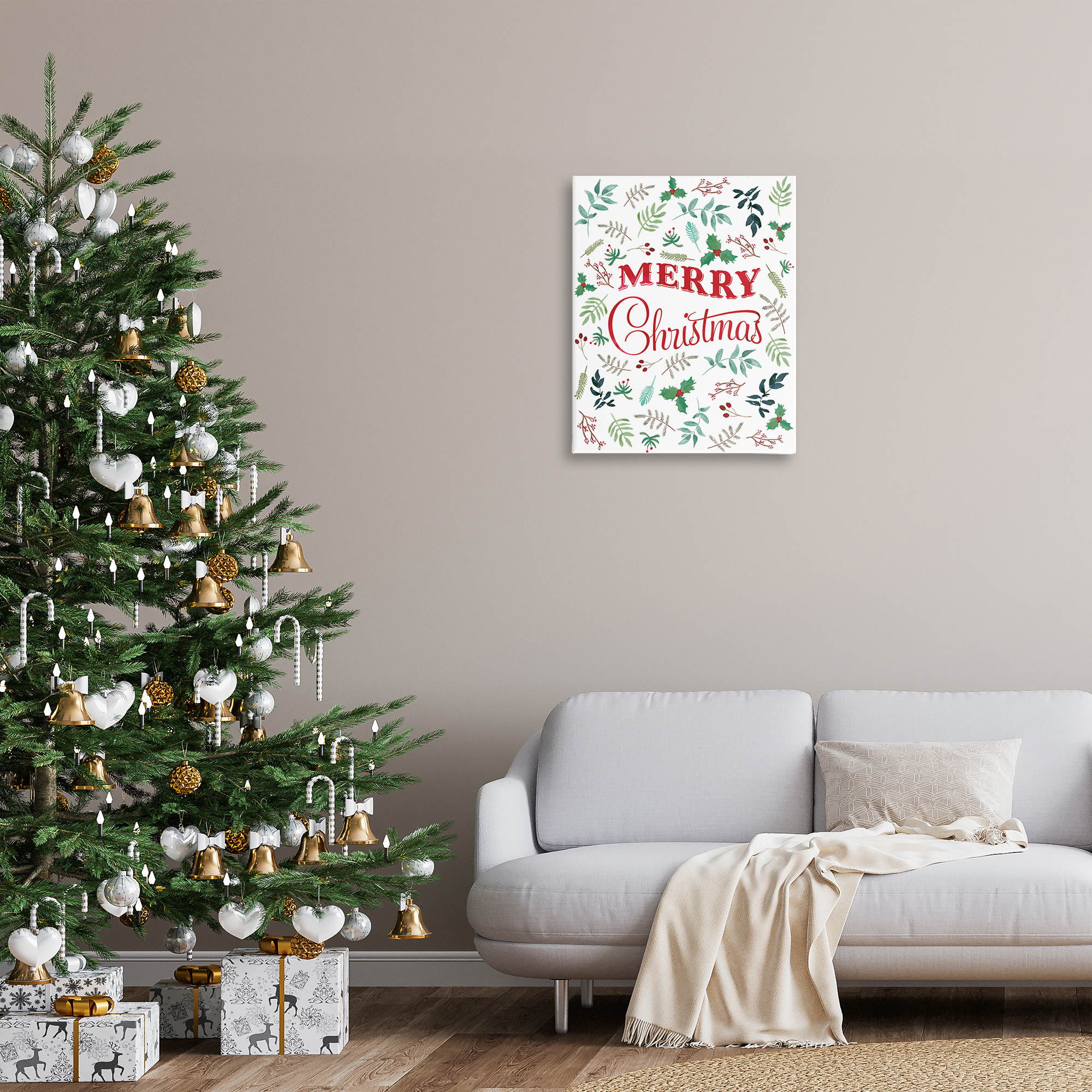 Stupell Industries Christmas Botanicals Pattern Holiday Painting Gallery Wrapped Canvas Art Prints Wall Art, 24 x 30