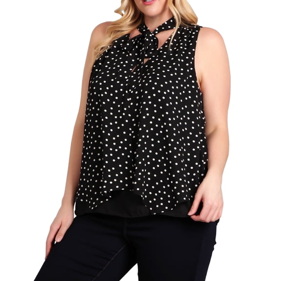 eVogues Plus Size Sleeveless Polka Dot Blouse Black