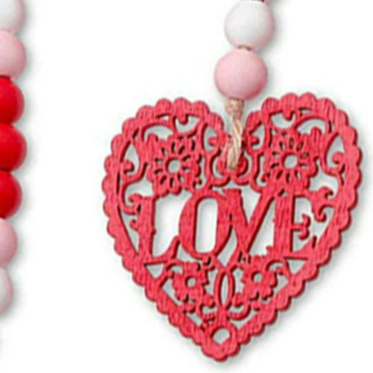Cheers US Valentines Day Wood Beads Garland, Valentine Bead Garland  Valentines Tiered Tray Decor Valentines Day Decor Rustic Red Pink White  Wood Bead with Jute Rope Plaid Love Tag 