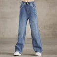 thumbnail image 5 of Ccpelsie Girls Baggy Jeans-Straight Leg Denim Pants, Loose Fit Elastic Waistband Trousers for Little/Big Kids(Blue,8-9 Years), 5 of 9