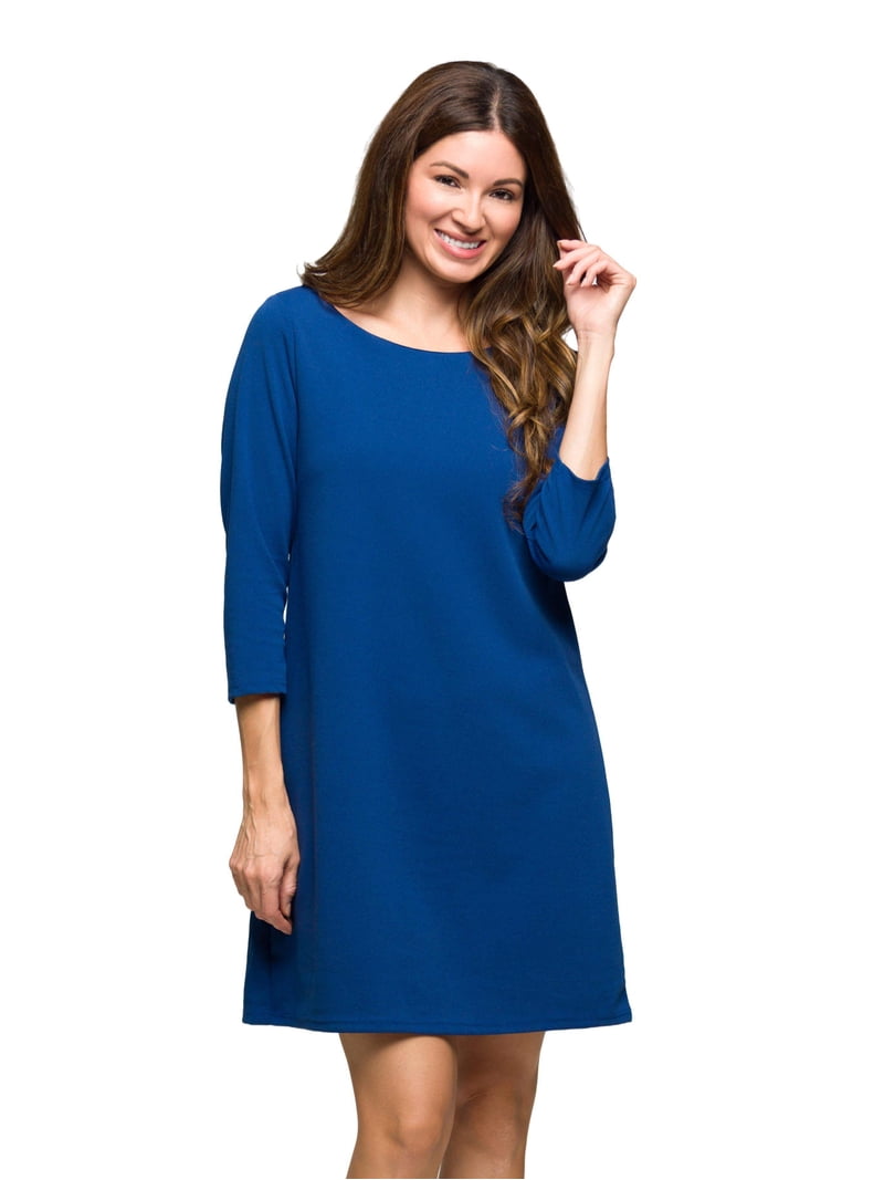 24seven Comfort Apparel Womens Three Quarter Sleeve A Line Knee Length Dress-Olive-S 24seven Comfort Apparel Womens Three Quarter Sleeve A Line Knee Length Dress-Olive-S