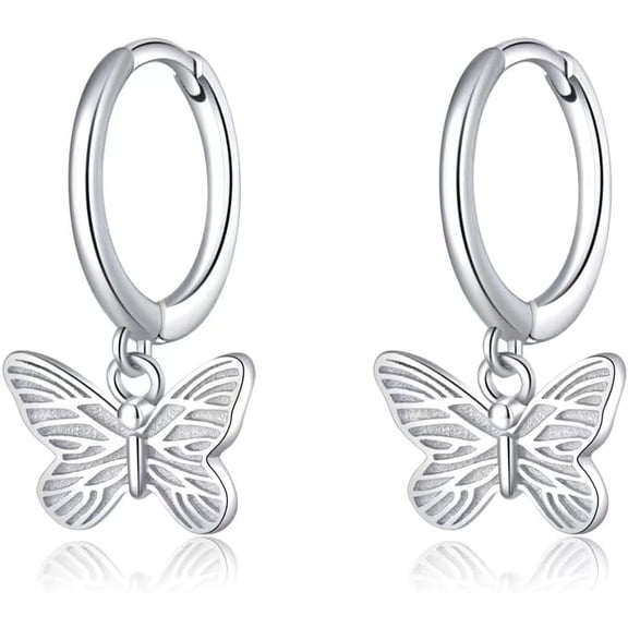Sterling Silver Butterfly Earrings Hoop for Women Teens Small Butterfly Hoop Earrings Huggie Drop