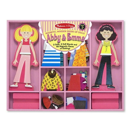 Melissa & Doug Abby and Emma Deluxe Magnetic Wooden Dress-Up Dolls Play Set (55+