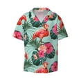 thumbnail image 2 of Lsque Palm Leaves Flamingo print Men's Cuban Collar Short Sleeve Shirt Summer Beachwear Casual Button Down Fashionable Vacation Leisure Shirt-X-Large, 2 of 7
