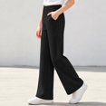 thumbnail image 3 of YUANxueke Girls Ribbed Knit Pants Casual Soft Comfy Elastic Waist Wide Leg Pants with Pockets for 5-15 Years, 3 of 8