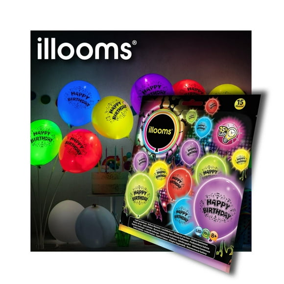 Ballons illuminés illooms à DEL de couleurs mixtes imprimé de « Happy Birthday » Paq. de 15