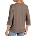 thumbnail image 4 of MOSHU Womens Tops 3/4 Length Sleeve Crew Neck Shirts with Ribbed Cuffs Summer Casual Blouses, 4 of 9