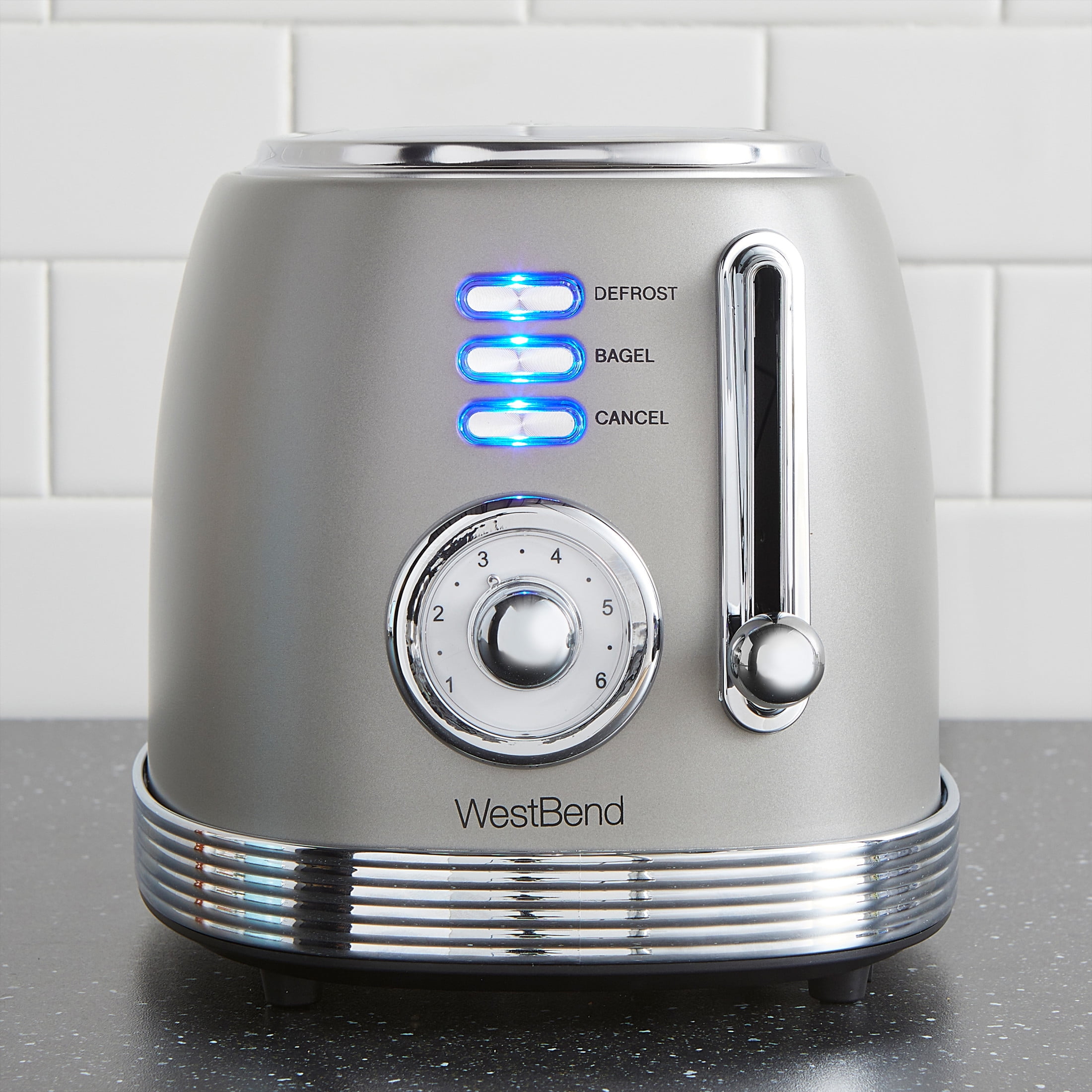 West Bend Retro-Styled 2-Slice Toaster with 4 Functions and 6 Settings, in Gray (TTWBRTGR13)