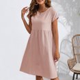 thumbnail image 5 of Fengqque Maxi Summer Dresses for Women Summer Cotton And Linen Casual Mid Length Solid ColorShortSleeve Round Neck Dress, 5 of 5