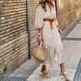 thumbnail image 4 of Stylish printed V-neck long dress with leather belt, simple and elegant, 4 of 4