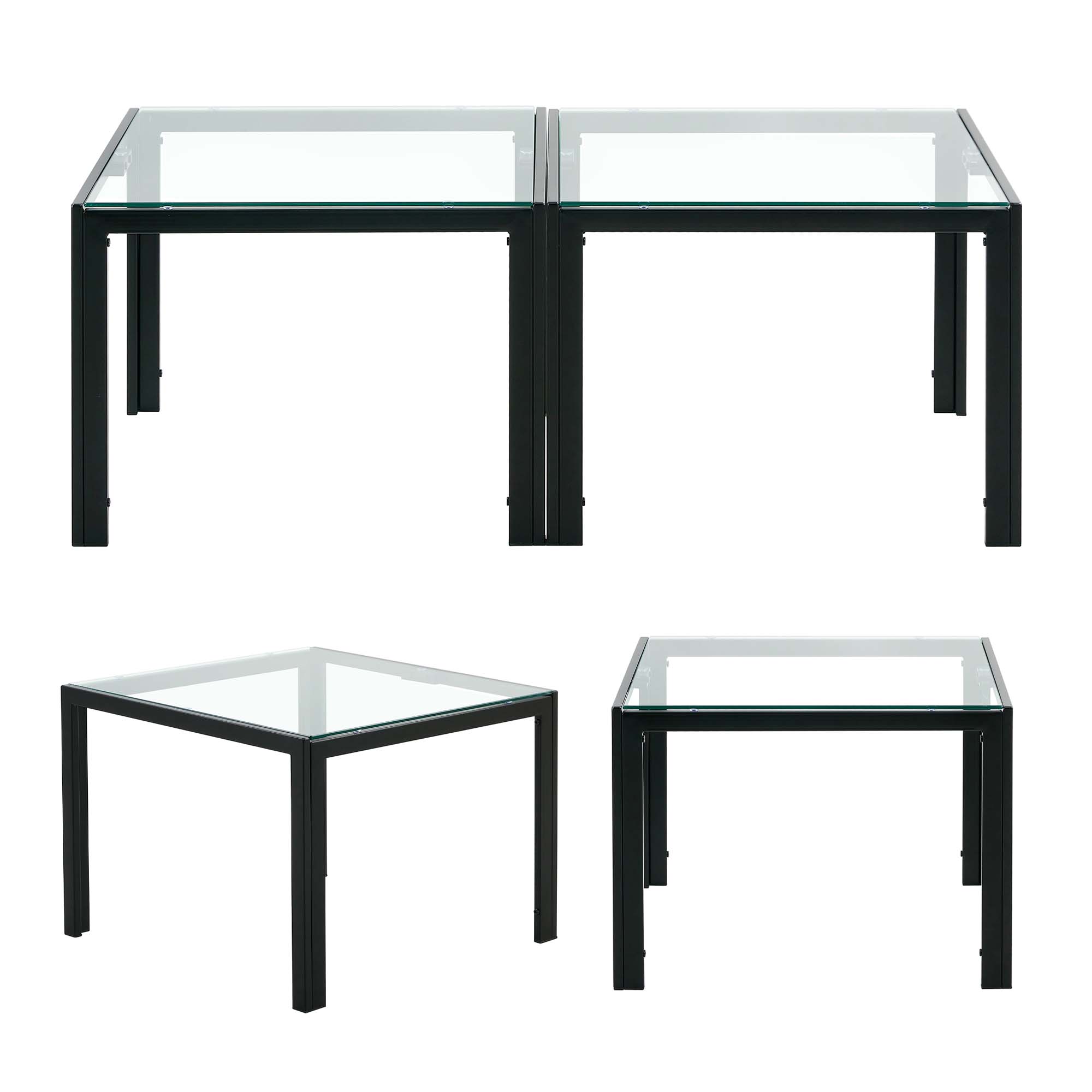 Aukfa Modern Coffee Table Set of 2, End Table Side Tables for Living Room Bedroom Yard, Transparent
