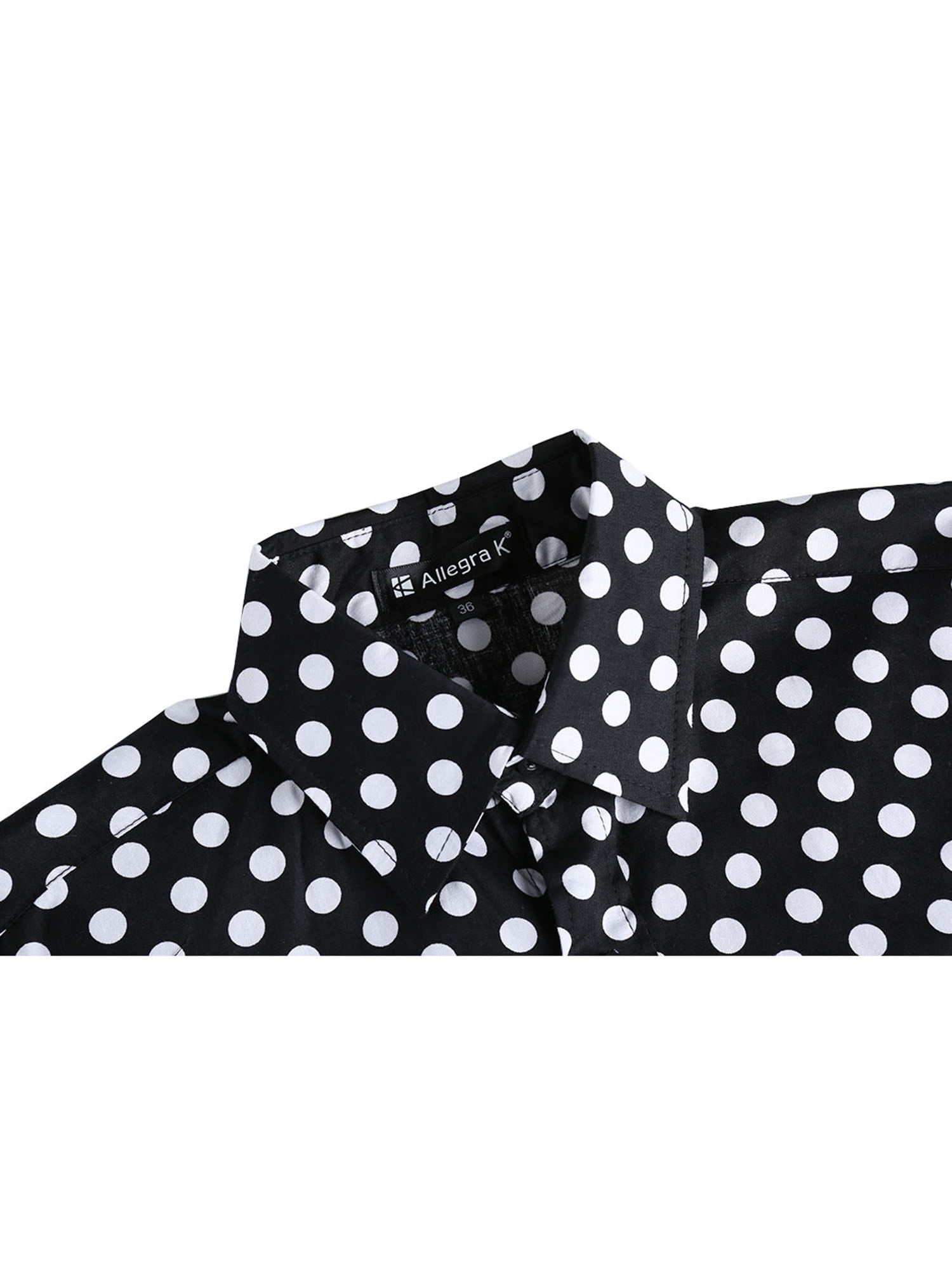 Unique Bargains Men's Long Sleeve Button Slim Polka Dots Shirt 46 Black