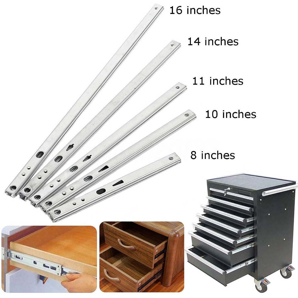 16inches/406mm,Silver 1 Pair Drawer Ball Bearing Drawer Slides Rail Telescopic Steel Heavy Duty Fully Extension Soft Close Drawer Runners