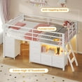 thumbnail image 2 of Afuhokles Low Loft Bed Twin Size with 7 Storage Drawers, Bookcase and LED Lights, Metal Loft Bed, White, 2 of 5
