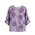 thumbnail image 6 of Womens Tank Tops 100% Cotton Fashion Casual Embroidery Round Neck 3/4 Sleeve Spring Blouse Tops, 6 of 6