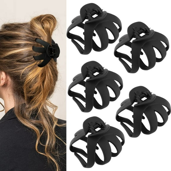WeiDongzhuo 5-Pack Jumbo Octopus Hair Clips, 3.15" Matte Black Claw Clips for Thick Hair, Strong Hold Hair Accessories for Women