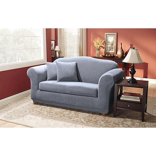 Sure Fit Stretch Pinstripe 2 Piece Loveseat Slipcover Com Sure Fit Stretch Pinstripe 2 Piece, Sure Fit Stretch Pinstripe 2 Piece T Cushion Sofa Slipcover