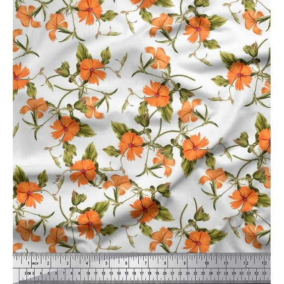 Soimoi Viscose Chiffon Fabric Leaves & Wild Flower Floral Printed Fabric 1 Yard 42 Inch Wide