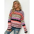 thumbnail image 2 of Women'S Colorful Sweater Crochet Open Knit Long Sleeve Crew Neck Oversized Sweater, 2 of 8