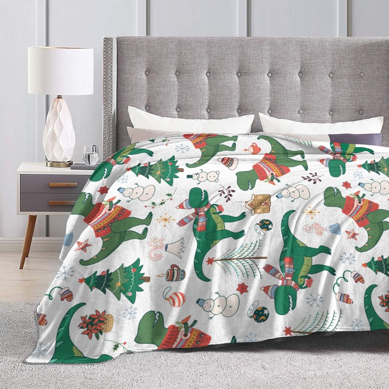 Dinosaur Blanket Gifts for Women Men Kids Cute Dino Blankets Soft Fuzzy Flannel Plush Throw for Couch Sofa Bed Home Decorative All Season 60"x80"