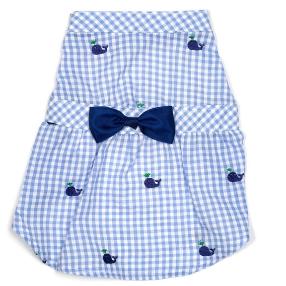 The Worthy Dog Embroidered Whales Gingham Check Adjustable Pet Dress