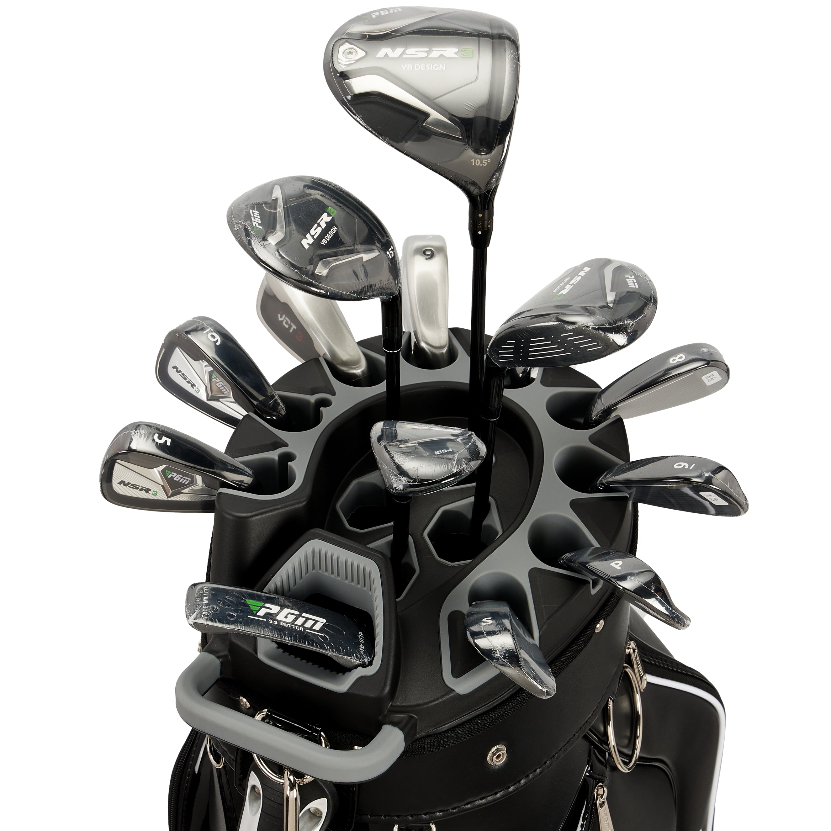 PGM Golf Cart Bag 14 Way Organizer Divider Silent Top Waterproof Bag/Black Leather