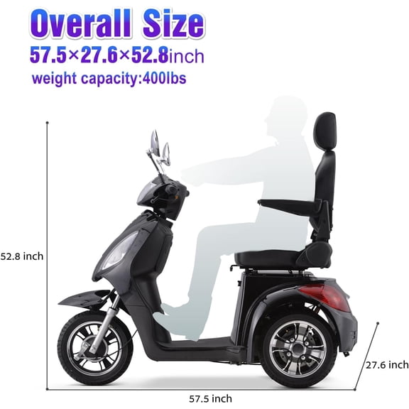 Heavy Duty 3-Wheel Mobility Scooters for Seniors & Adults,All Terrain Electric Scooter Wheelchair with Max Capacity 500lbs,Long-Lasting 25 Miles & 3-Speed Max Speed 15Mph,800W Power Motor,BLACK