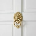 thumbnail image 3 of Renovators Supply Solid Cast Brass Lion Front Door Knocker 6.25" Tall Decorative Antique Lion Ring Style Front Door or Gate Metal Knockers Lacquered Brass Finish w/Hardware Pack of 2, 3 of 3
