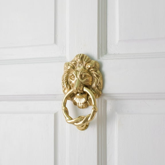Renovators Supply Door Knockers for Front Door 6 1/4" Solid Brass Lion Head Door Knocker w/Screws
