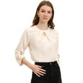 thumbnail image 1 of INSPIRE CHIC Haut de Travail à Col Rond Trou de Serrure Plissé Manches 3/4 Rouge Vin G, 1 of 6