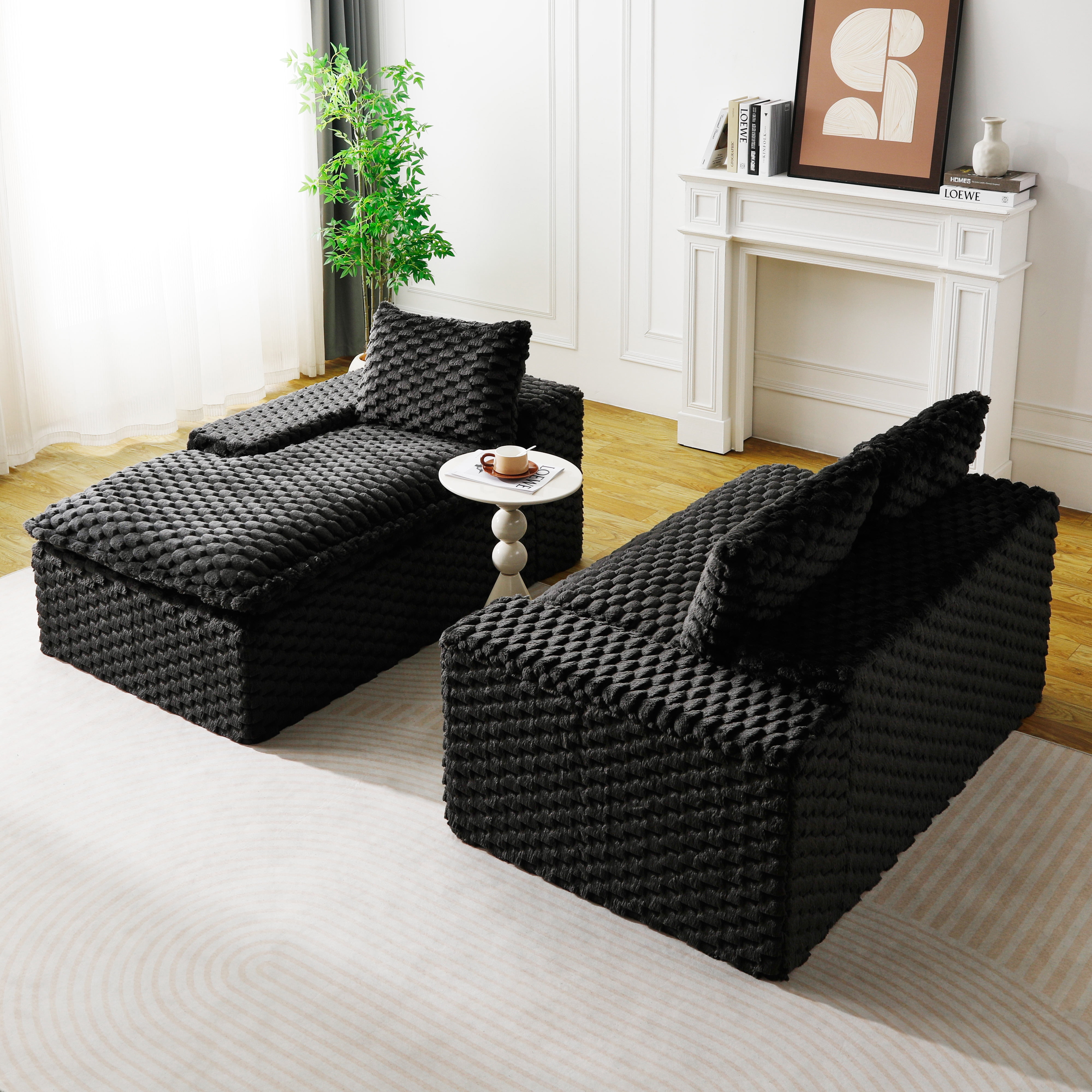HOQBN 96"W Modular Sectional Sofa,L Shape Modern Corduroy Cloud Couch,Upholstered Deep Seat Boneless Sofa Couch with Left Chaise Lounge for Living Rooms,No Assembly Required,Black