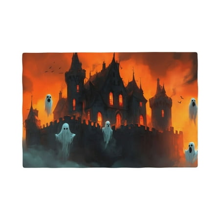 

Table Placemats Set of 4 - Halloween Flame Castle Ghost A 12x18 In Faux Linen Double Heat Resistant Place Mats Cloth Indoor/Outdoor Placemats Washable Table Mats for Dining Kitchen Party