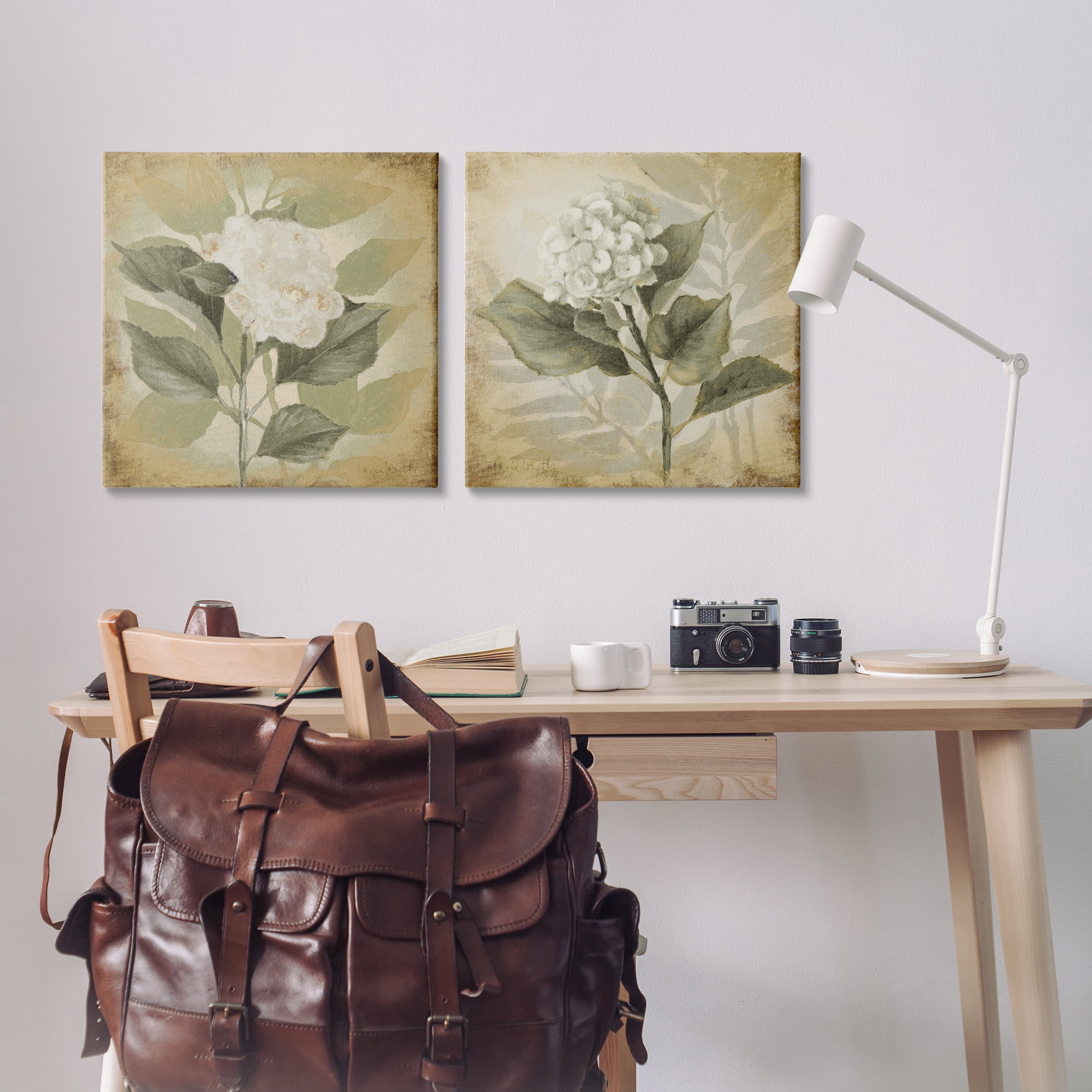 Stupell Industries Aubergine White Hydrangeas Floral & Botanical Painting Wrapped Canvas Art Print Wall Art, 24 x 24, Set of 2