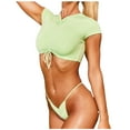 thumbnail image 1 of Traje de baño dividido de color sólido de manga corta con cordón para mujer Traje de baño de cuello alto Fridja  nalpqowj22380, 1 of 8