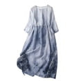 thumbnail image 2 of Puntoco Vestido Casual De Mujer De Color Sólido Suelto De Algodón Y Lino Plisado Con Cordones De Manga Corta Y Cuello Redondo Azul Xl,Regalos Para Mujer Joven, 2 of 9