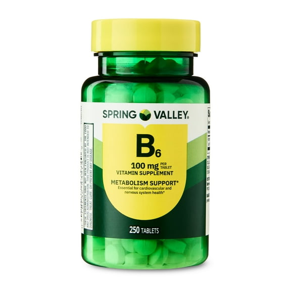 Spring Valley Vitamin B6 Supplement, 100 mg, 250 Count, Tablets for Metabolism Support