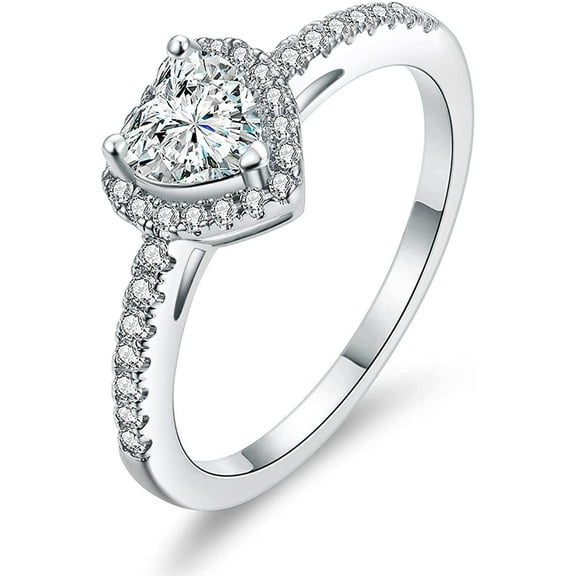 Gemsme Luxurious 18k White Gold Plated Heart Cut Cubic Zirconia Wedding Engagement Rings Eternity Bridal Band Halo Rings