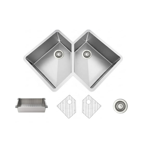 36.37 inch undermount corner Stainless Steel Kitchen Sink With double Bowl And 16 Gauge