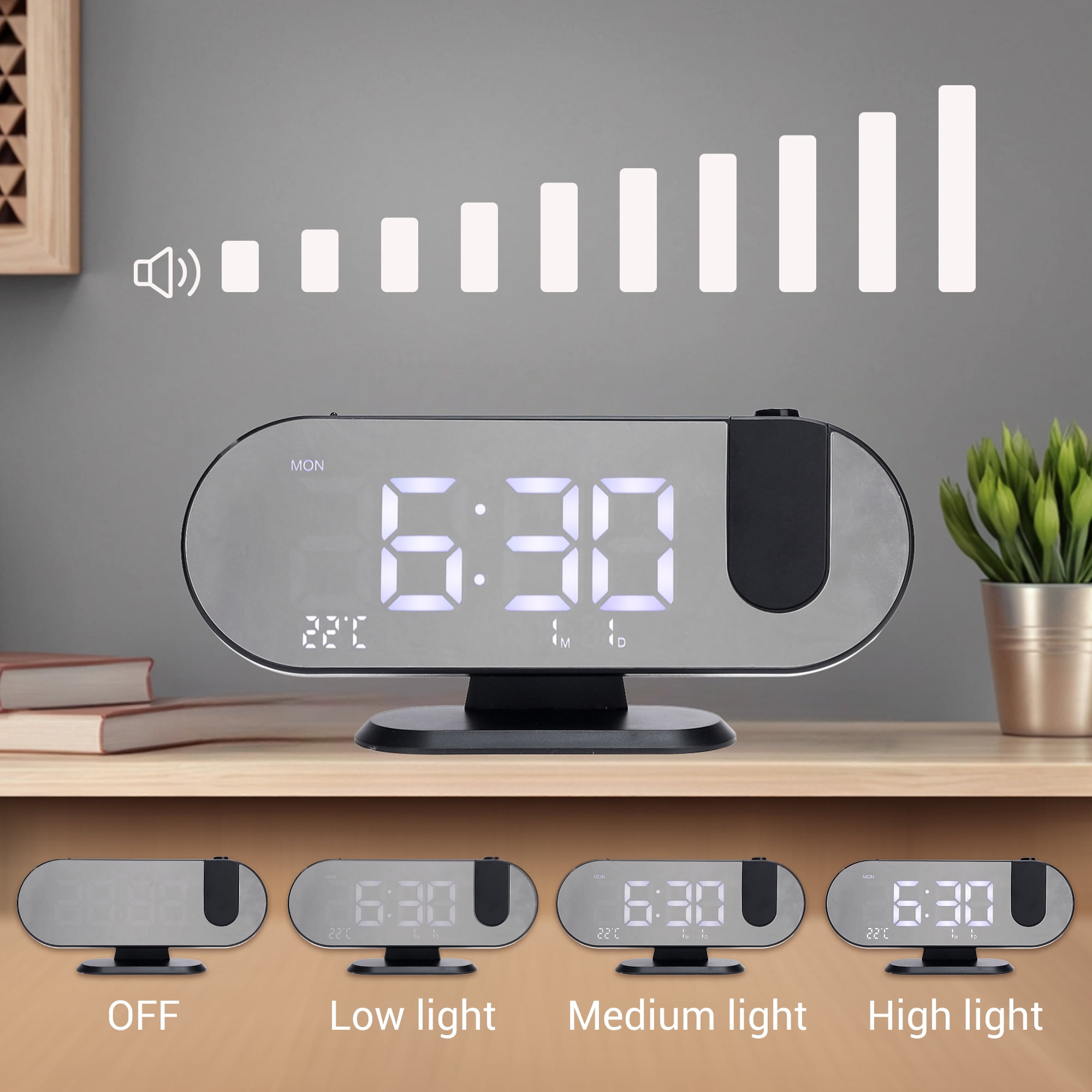 Unique Bargains Projection Alarm Clocks for Deep Sleepers Black Blue