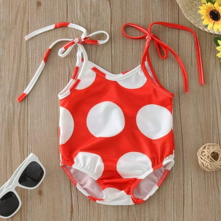 

Gubotare Toddler Baby Kids Girls Strap Polka Dot 1 Piece Sleeveless Swimsuit Bathing Suit Beachwear Baby Girl Bathing Suit Red 2 Years