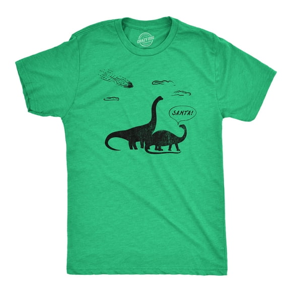 Mens Santa Dinosaurs T Shirt Funny Xmas Dino Meteor Extinction Joke Tee for Guys (Heather Green - SANTA) - M