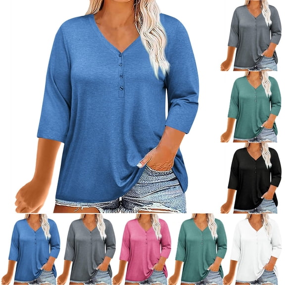 Bovxnpu PLus Size T Shirts Summer Soft Cotton V Neck Plus Size Summer Tops (Women's or Women's Plus)