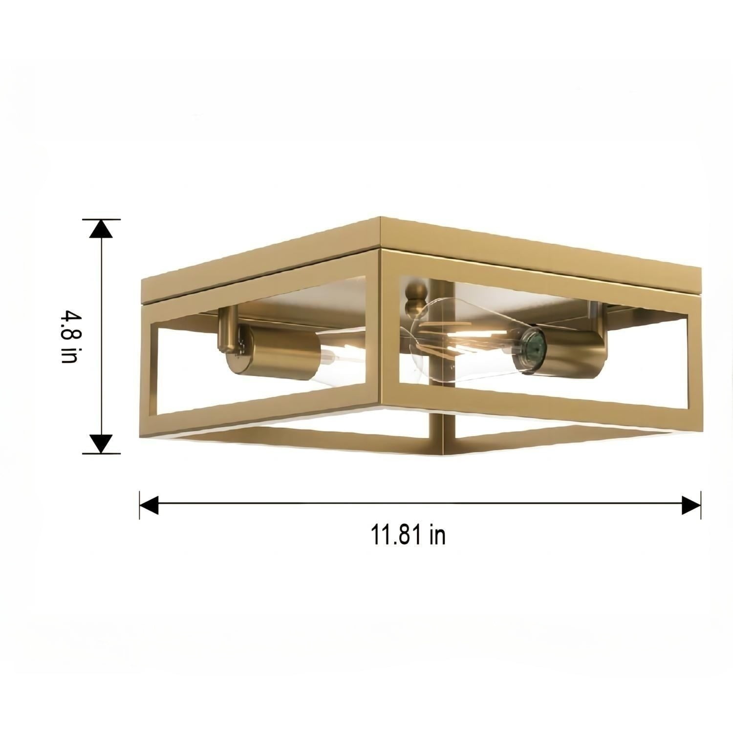 Better Homes & Gardens 12" Farmhouse Square Gold Flush Mount Ceiling Light, Metal Frame No Shade