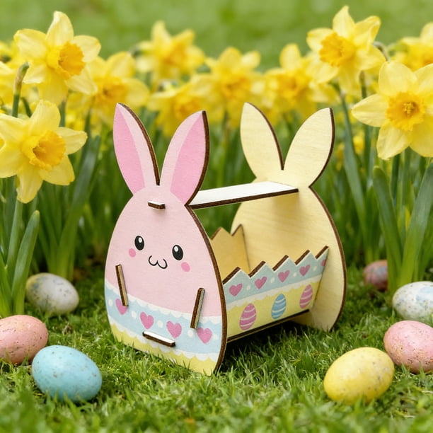 Decoraciones de Pascua, adornos de Pascua, regalos de Pascua, cesta de almacenamiento de conejos de madera de Pascua, organizador de escritorio y pieza decorativa, artículo decorativo festivo, cesta d